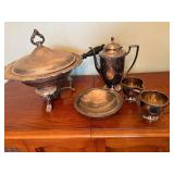 Vintage Silver-Plated Tea and Serving Set with Chafing Dish