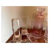 Crystal and Glass Decorative Lot: Matching Mikassa Clock, Decanters, Heart Bowl