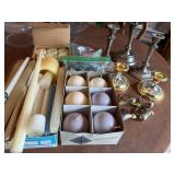 Mixed Candle Set with Silver and Brass Candlesticks and Silver Plated Napkin Rings