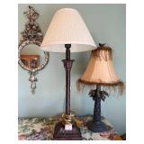 Vintage Table Lamps & Decorative Floral Mirror Set