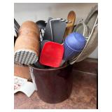 Kitchen Utensil Lot with Knife Block and Campbell Soup Tray