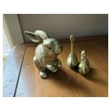 Brass Rabbit and Swans Figurine Set - Vintage Home Decor