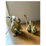 Brass Rabbit and Swans Figurine Set - Vintage Home Decor