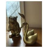 Brass Rabbit and Swans Figurine Set - Vintage Home Decor