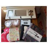 Mixed Home Decor Lot: Mirror Frame, Albums, Dishes & More