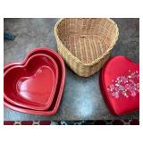 Heart-Shaped Baking Dishes, Woven Basket & Godiva Gift Box Set