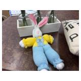 Decorative Pillow, Knit Bunny, and Faux Floral Arrangement Set