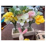 Decorative Pillow, Knit Bunny, and Faux Floral Arrangement Set