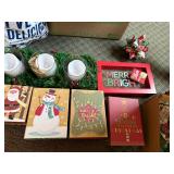 Christmas Decoration Lot: Garland, Candles, Ornaments, Cards