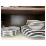 Entire Contents of the Cupboard Including Serving Pieces, Blue & White Porcelain Dinnerware Set with Glassware - Gravy Boat Included