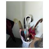 Shillelagh from Ireland with Wicker Umbrella Stand & Assorted Umbrellas incl Golf Umbrellas