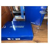 International Silver Crystal Candle Sticks Set of 3 & 9" Wire Basket with Stoneware Liner