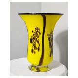 Studio Art Glass Yellow Footed Vase