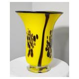 Studio Art Glass Yellow Footed Vase