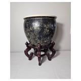 Black Floral Embossed Fish Bowl Planter