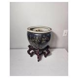 Black Floral Embossed Fish Bowl Planter