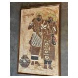 Framed African Batik Painting Tribal Women