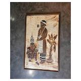 Framed African Batik Painting Tribal Men