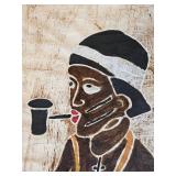 Framed African Batik Painting Tribal Men