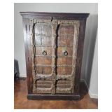 Indo Inspired Rustic Armoire with Decorative Hardware