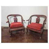 Chinese Rosewood Horseshoe Armchair Pair