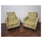 Yellow Paisley Upholstered Armchair Pair