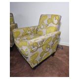 Yellow Paisley Upholstered Armchair Pair