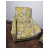 Yellow Paisley Upholstered Armchair Pair