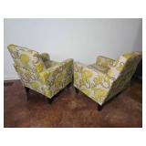 Yellow Paisley Upholstered Armchair Pair