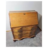Tiger Maple Chippendale Style Slant Front Desk
