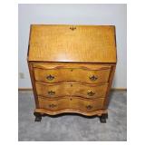 Tiger Maple Chippendale Style Slant Front Desk