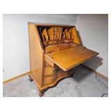 Tiger Maple Chippendale Style Slant Front Desk