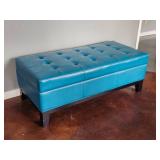 Blue Tufted Leather Storage Trunk