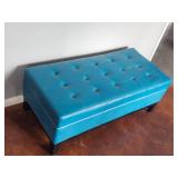 Blue Tufted Leather Storage Trunk