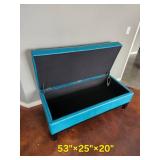 Blue Tufted Leather Storage Trunk