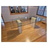 Italian Travertine Glass Top Dining Table