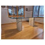 Italian Travertine Glass Top Dining Table