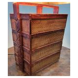 Vintage Woven Chinese Wedding Basket Table Lamps, pair