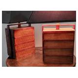 Vintage Woven Chinese Wedding Basket Table Lamps, pair