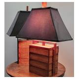 Vintage Woven Chinese Wedding Basket Table Lamps, pair
