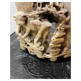 Carved Soapstone Climbing Animals Double Vase Brush Pot, as