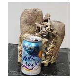 Carved Soapstone Climbing Animals Double Vase Brush Pot, as