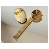 Antique Victorian Jet Cameo and Drop Tassel Brooch Pendant