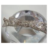 14K White Gold Art Nouveau Diamond Filligree Ribbon Bow Brooch ~ 5g