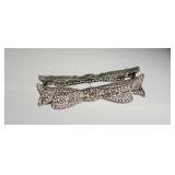 14K White Gold Art Nouveau Diamond Filligree Ribbon Bow Brooch ~ 5g