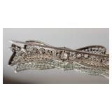 14K White Gold Art Nouveau Diamond Filligree Ribbon Bow Brooch ~ 5g