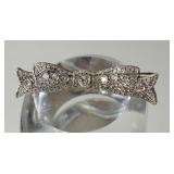 14K White Gold Art Nouveau Diamond Filligree Ribbon Bow Brooch ~ 5g