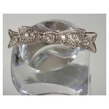 14K White Gold Art Nouveau Diamond Filligree Ribbon Bow Brooch ~ 5g