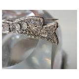 14K White Gold Art Nouveau Diamond Filligree Ribbon Bow Brooch ~ 5g