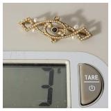 14K Yellow Gold Romantic Sapphire and Seed Pearl Pin ~ 3g